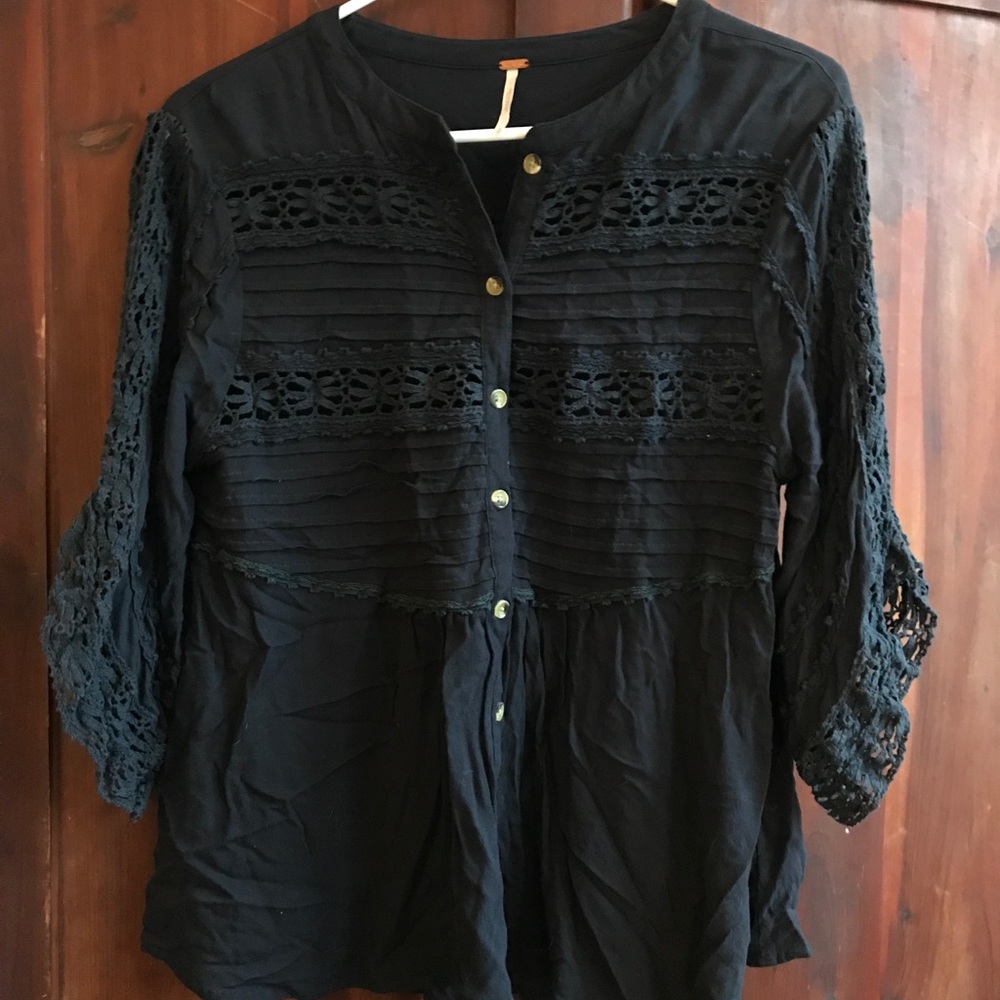 Free People Crochet Detail Top